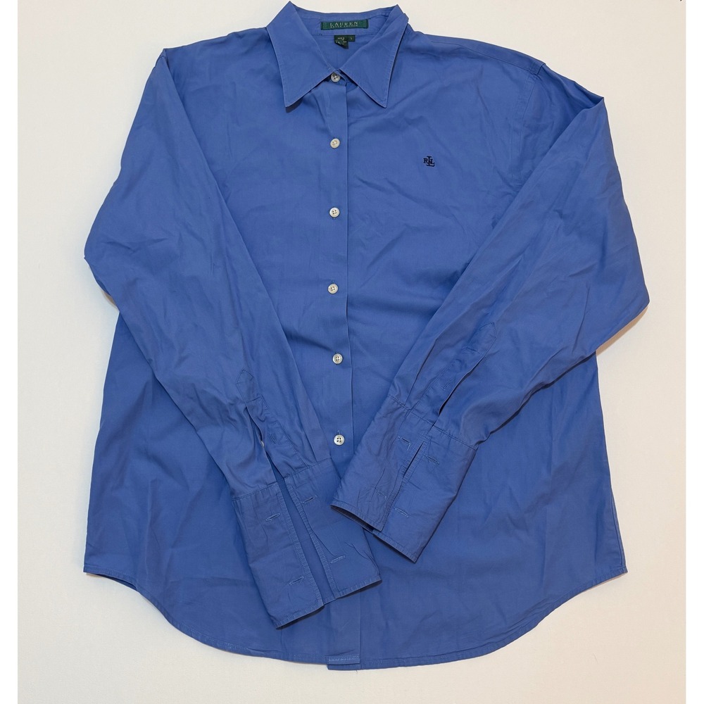 Lauren Ralph Lauren Mens Blue Cotton Button Down Shirt Long Sleeve Size L